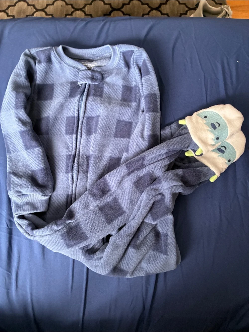 Carter's Blue Plaid Fleece Footed One-Piece PJs